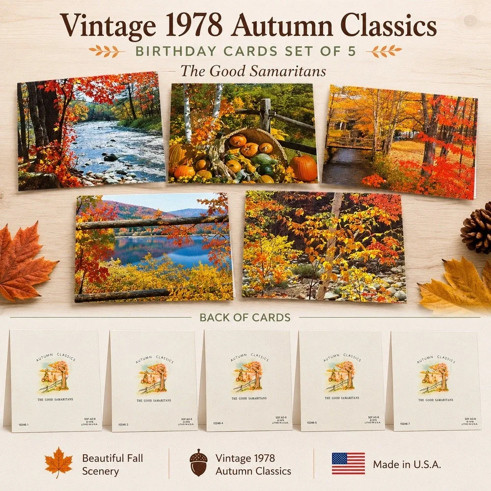 Vintage 1978 Autumn Classics Birthday Cards Set of 5 The Good Samaritans Fall